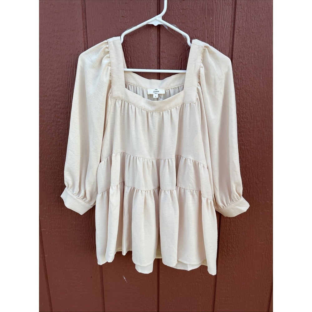 Entro  babydoll tiered cream ‎ top size S Boho